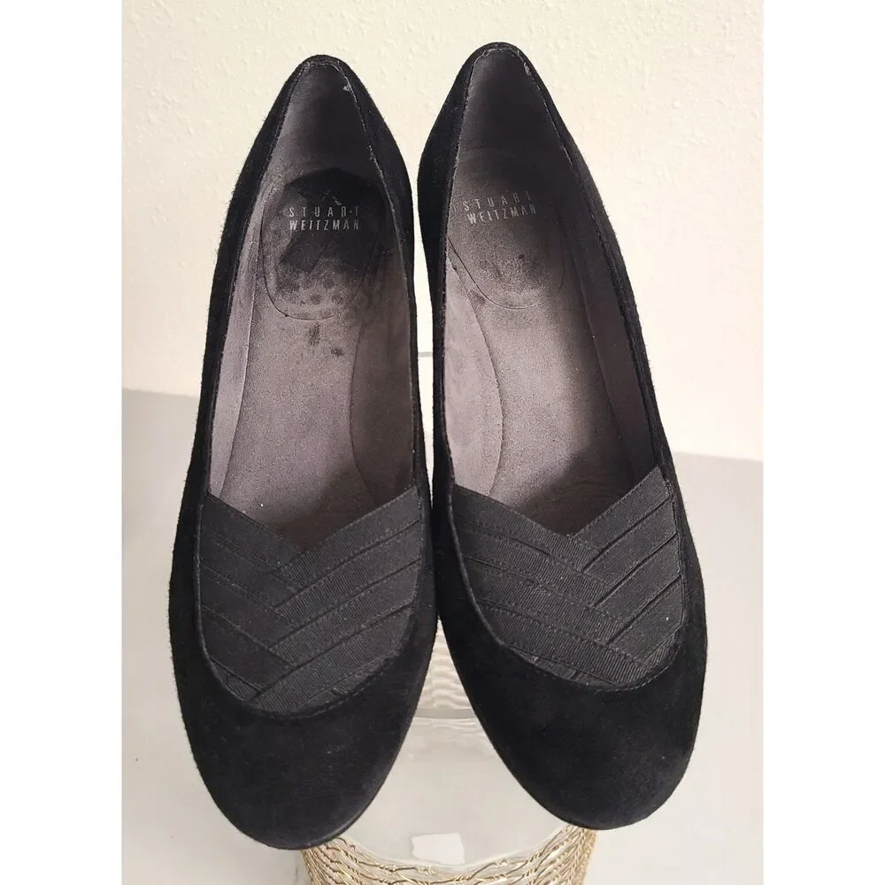 Stuart Weitzman Black Suede Wedge‎ Heels US 7.5 Royal Classic Pumps Quiet Luxury - Picture 4 of 7